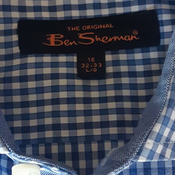 Ben Sherman SZ 16 Blue & White Plaid Men's Button Up Shirt - Picture 5 of 11